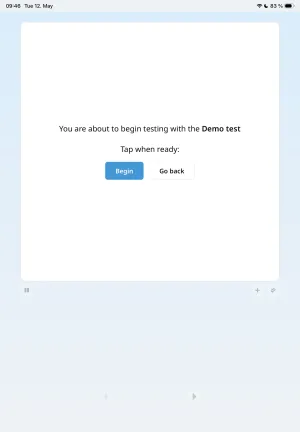 Begin test confirmation screen