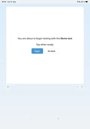Begin test confirmation screen