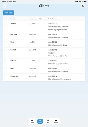 Clients screen