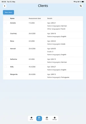 Clients screen