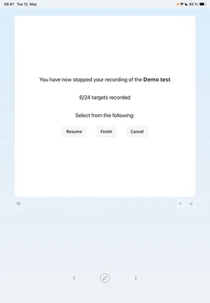 Paused test screen