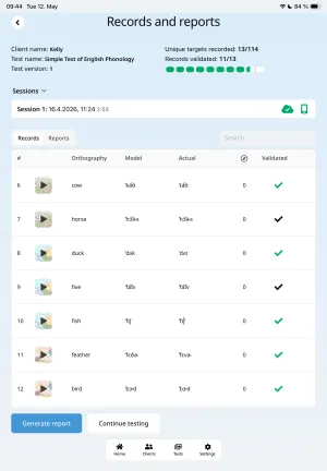 Records and reports screen
