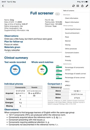 Report table of contents drawer