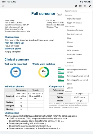 Report table of contents drawer
