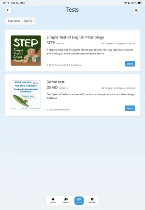 Tests screen